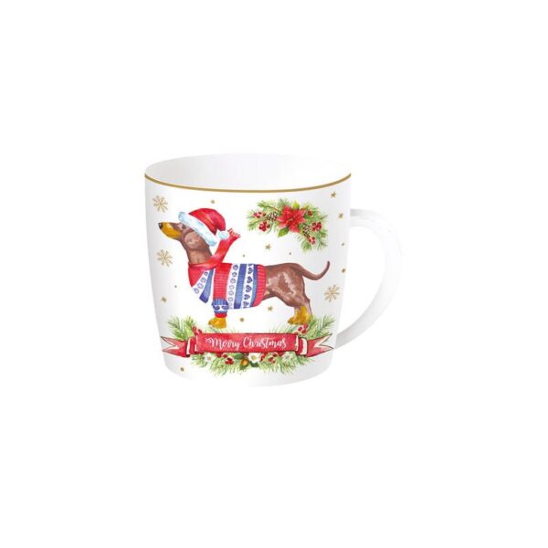 Easy Life - Tazza in porcellana 350 ml in scatola di latta Bassotto - Christmas dogs