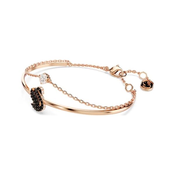 Swarovski - Bracciale rigido Swarovski Swan Cigno, Nero, Placcato color oro rosa