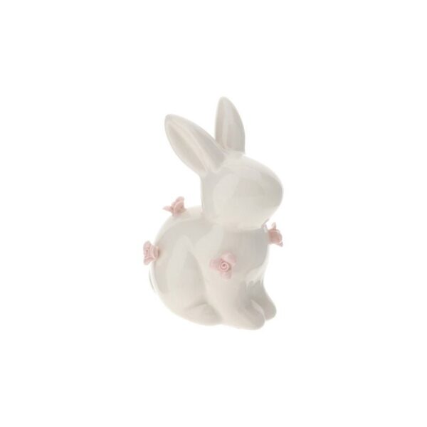 Hervit - Coniglio bianco in porcellana 10 cm con fiori rosa