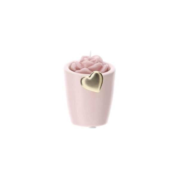Hervit - Portacandela Gres Rosa 8 cm Cuore Oro c/candela