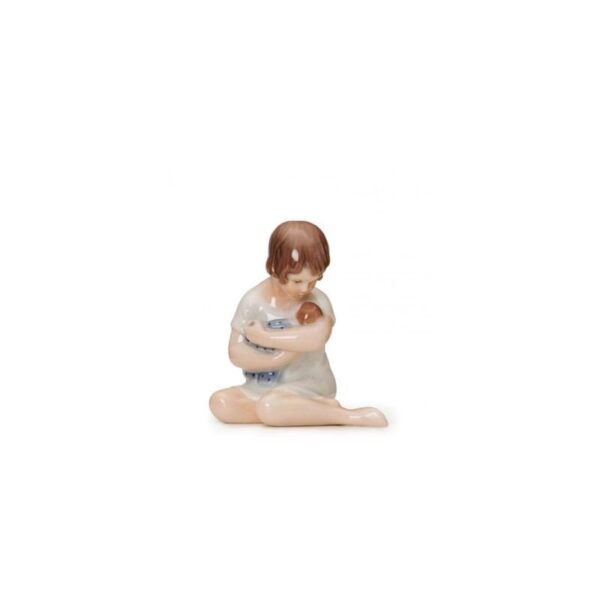 Royal Copenhagen - Statuina Bimba con Bambola Mini Porcellana