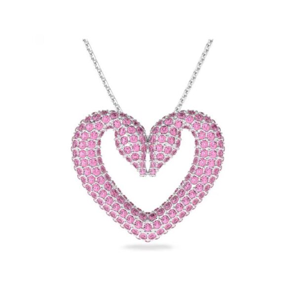 Swarovski - Pendente Sublima Cuore, Grande, Rosa, Placcato rodio
