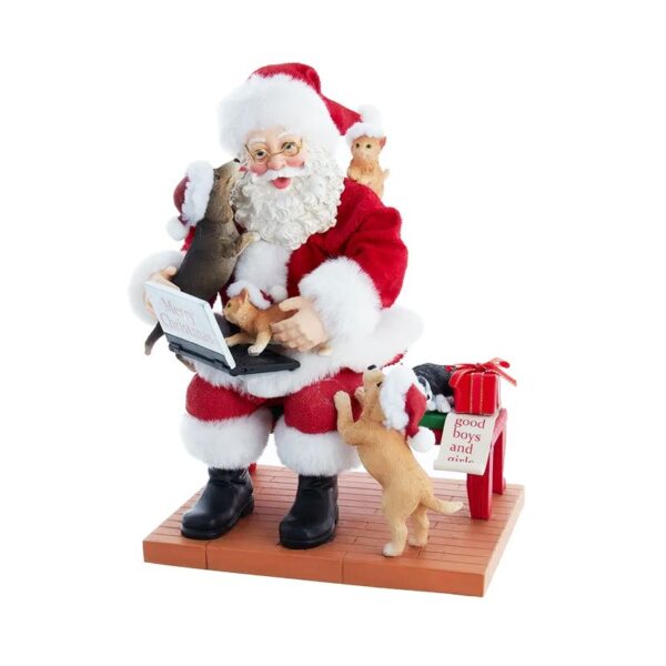 Kurt S. Adler - Babbo Natale con Computer Portatile e Animali Domestici 22 cm - Fabriché™