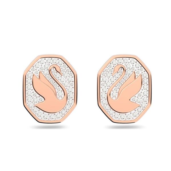 Swarovski - Orecchini a lobo Signum Cigno, Bianco, Placcato color oro Rosa