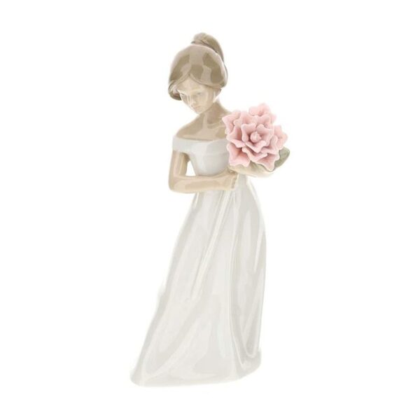 Hervit - Statuetta in porcellana Bimba Laila Bianca Fiore Rosa 17 cm