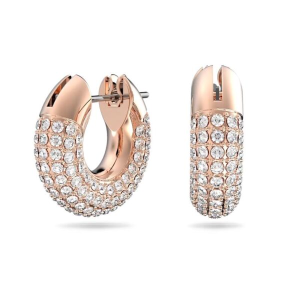 Swarovski - Orecchini a cerchio Dextera Piccoli, Bianchi, Placcato color oro rosa