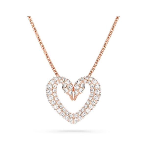 Swarovski - Pendente Una Cuore, Medio, Bianco, Placcato color oro rosa