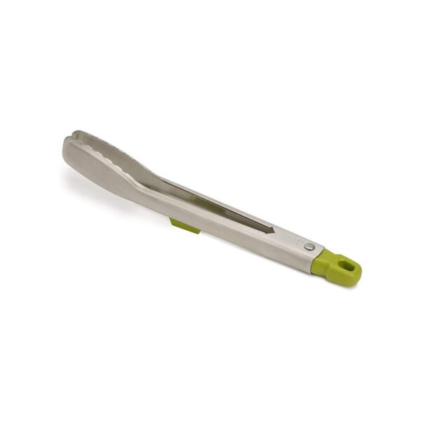 Joseph Joseph - Pinze da cucina sottili in Acciaio Inox con poggiautensile Integrato, Verde - Elevate Steel